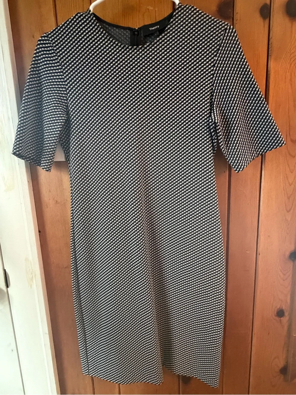 Theory Black and White Patterned Midi Shift Dress